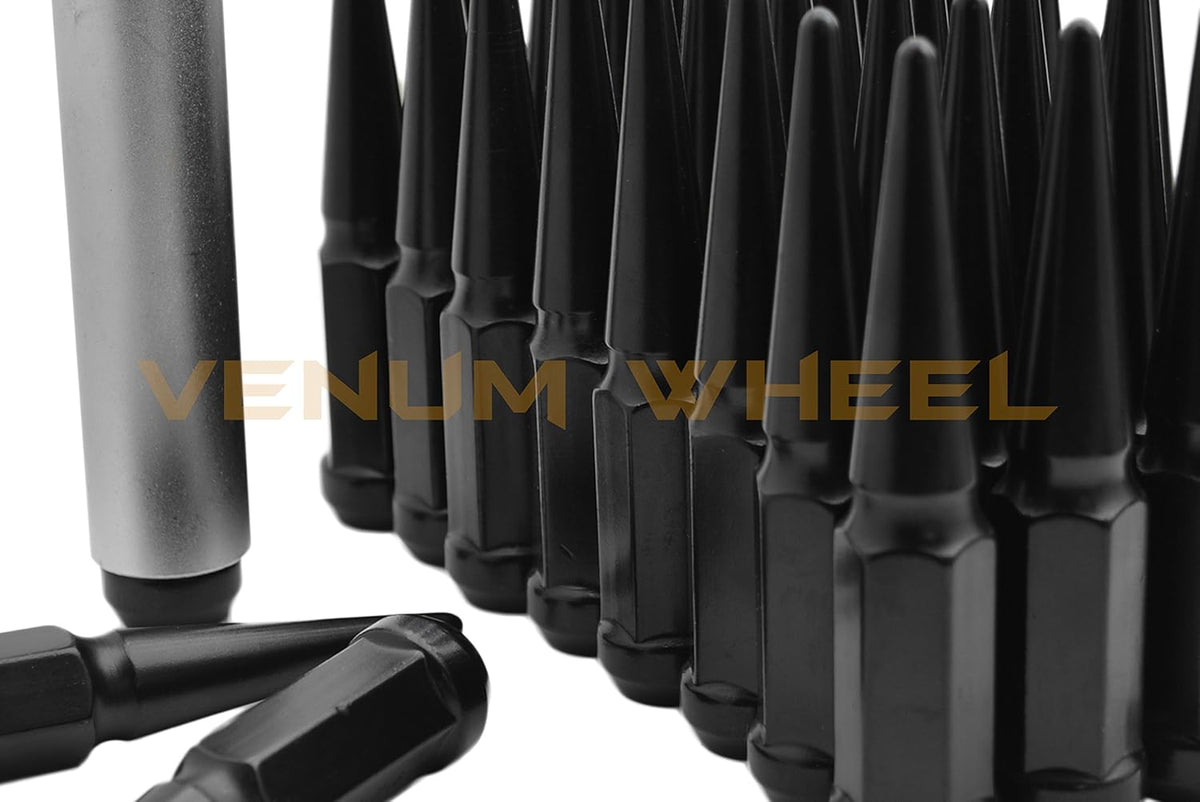 20 Pc Black Solid Spike Metal Lug Nuts with 1 Key D73263