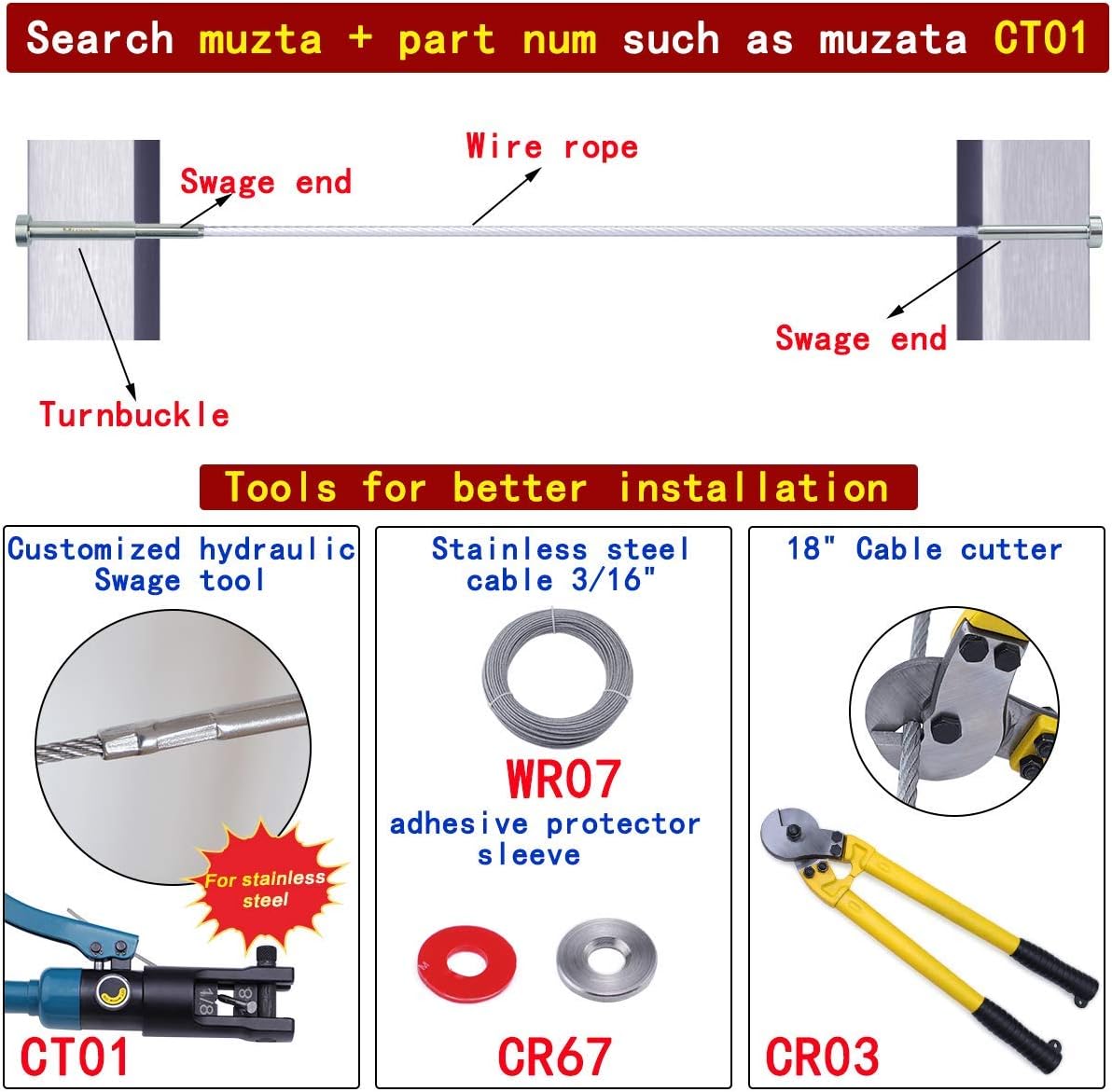 20Set Cable Railing Kit Invisible T316 Stainless Steel Swage Tensioner Terminal V41634