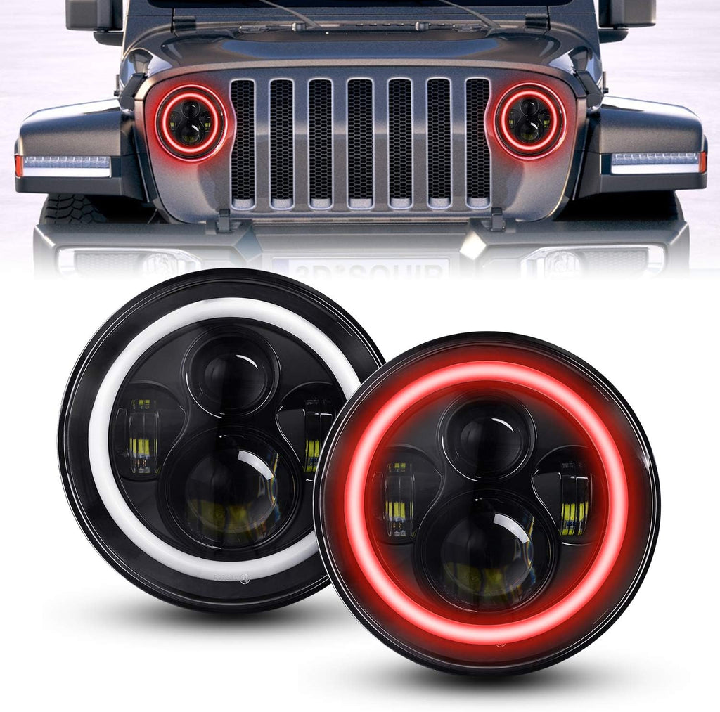 2 PCS 7 Inch Round LED Headlight High Low Beam (Green Halo) G490