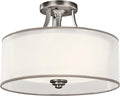 15 3 Light Semi Flush with Satin Etched Cased Opal Inner Diffusers and Light Umber Translucent Organza Outer Shade in Mission Bronze D67279