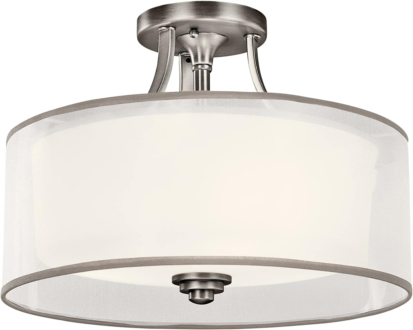 15 3 Light Semi Flush with Satin Etched Cased Opal Inner Diffusers and Light Umber Translucent Organza Outer Shade in Mission Bronze D67279