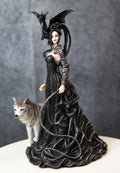 Gothic Witch Fairy With Alpha Wolf and Black Dragon Statue Z402580