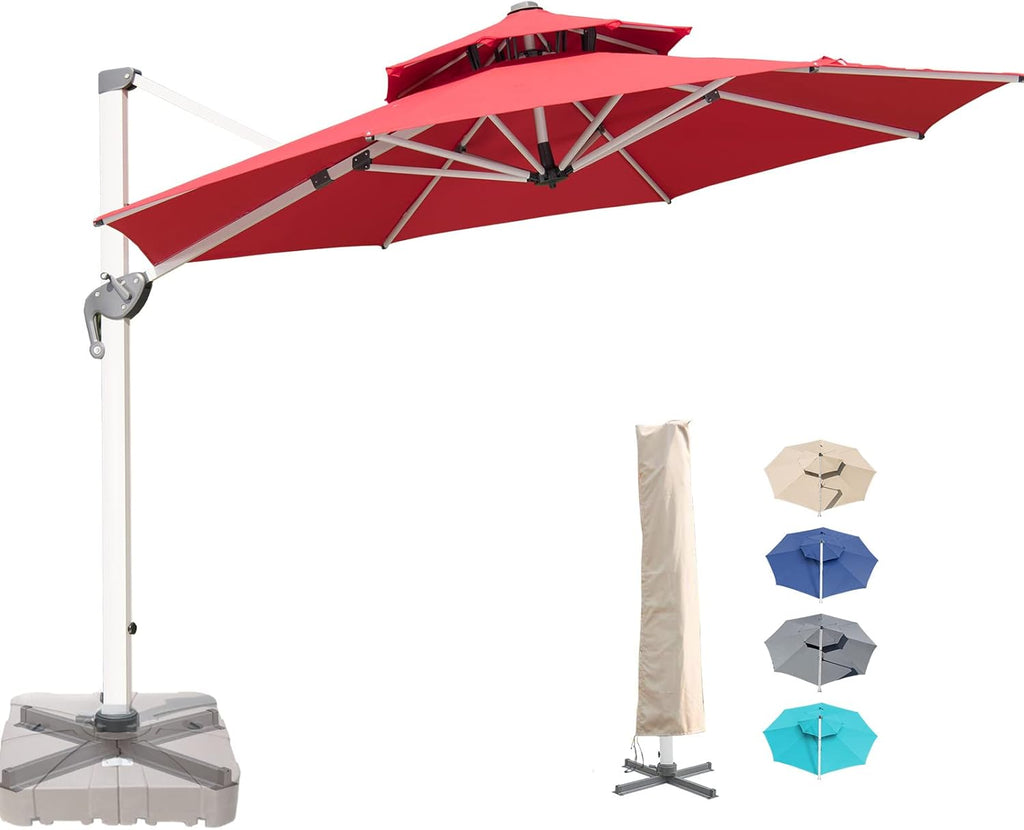 Khaki 10 x 10 FT Square Cantilever Umbrella with Cross Base and Cover E121988
