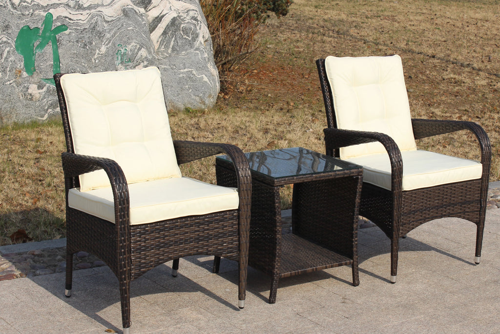 3 Piece Wicker Rattan Sectional Sofa with Beige Seat Cushions B774
