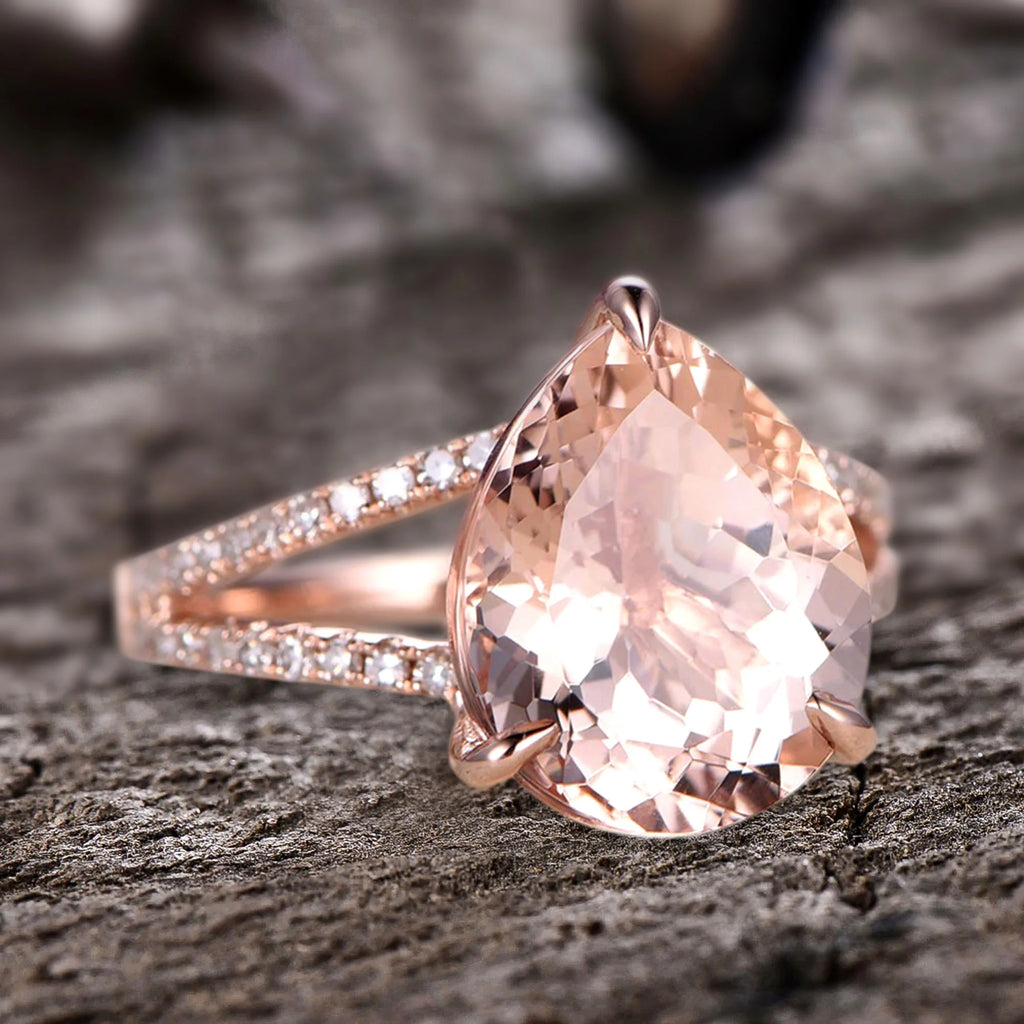 Pear Shape Morganite Engagement Ring 10k Rose Gold N300759