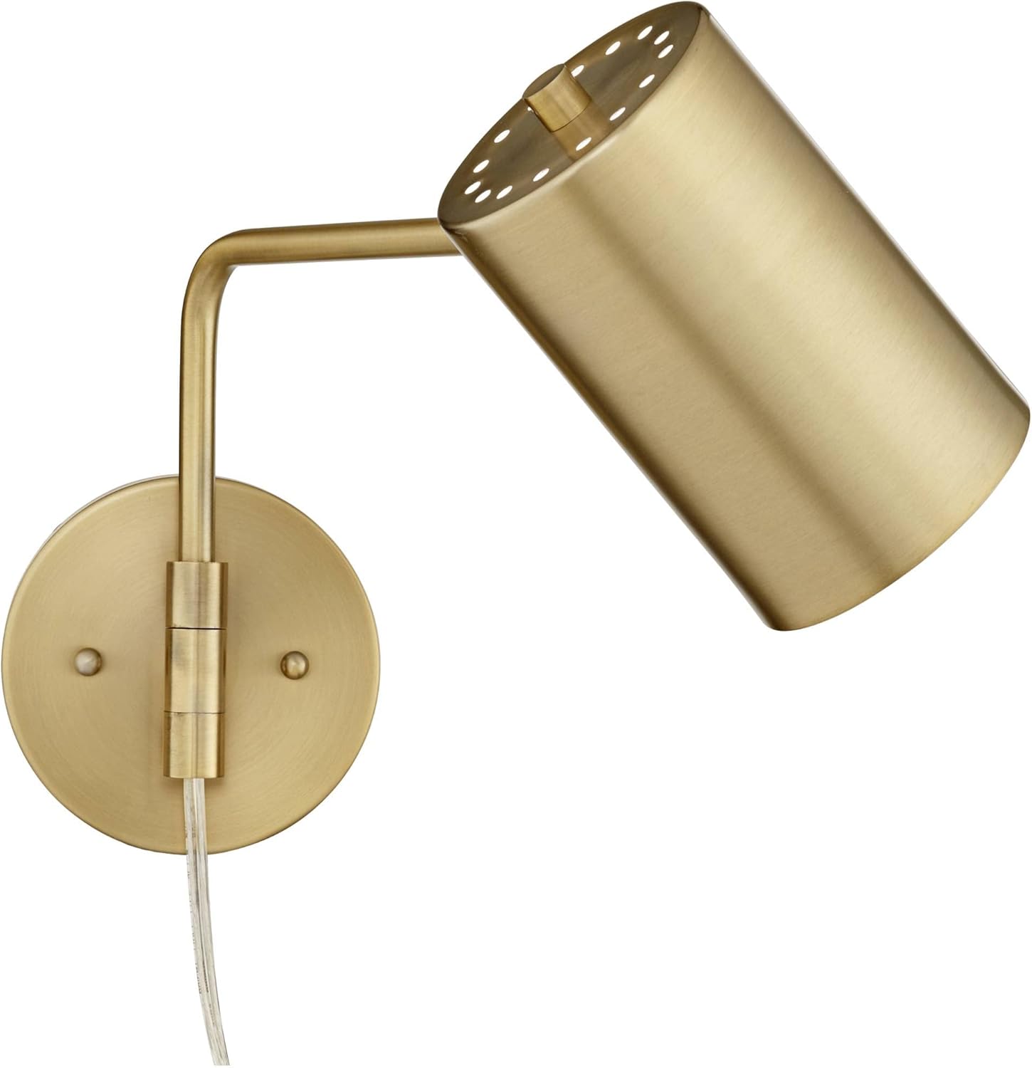 Swing Arm Wall Lamps Set of 2 Brushed Brass Metal Plug-in Light Fixture Cylinder Shade D167166