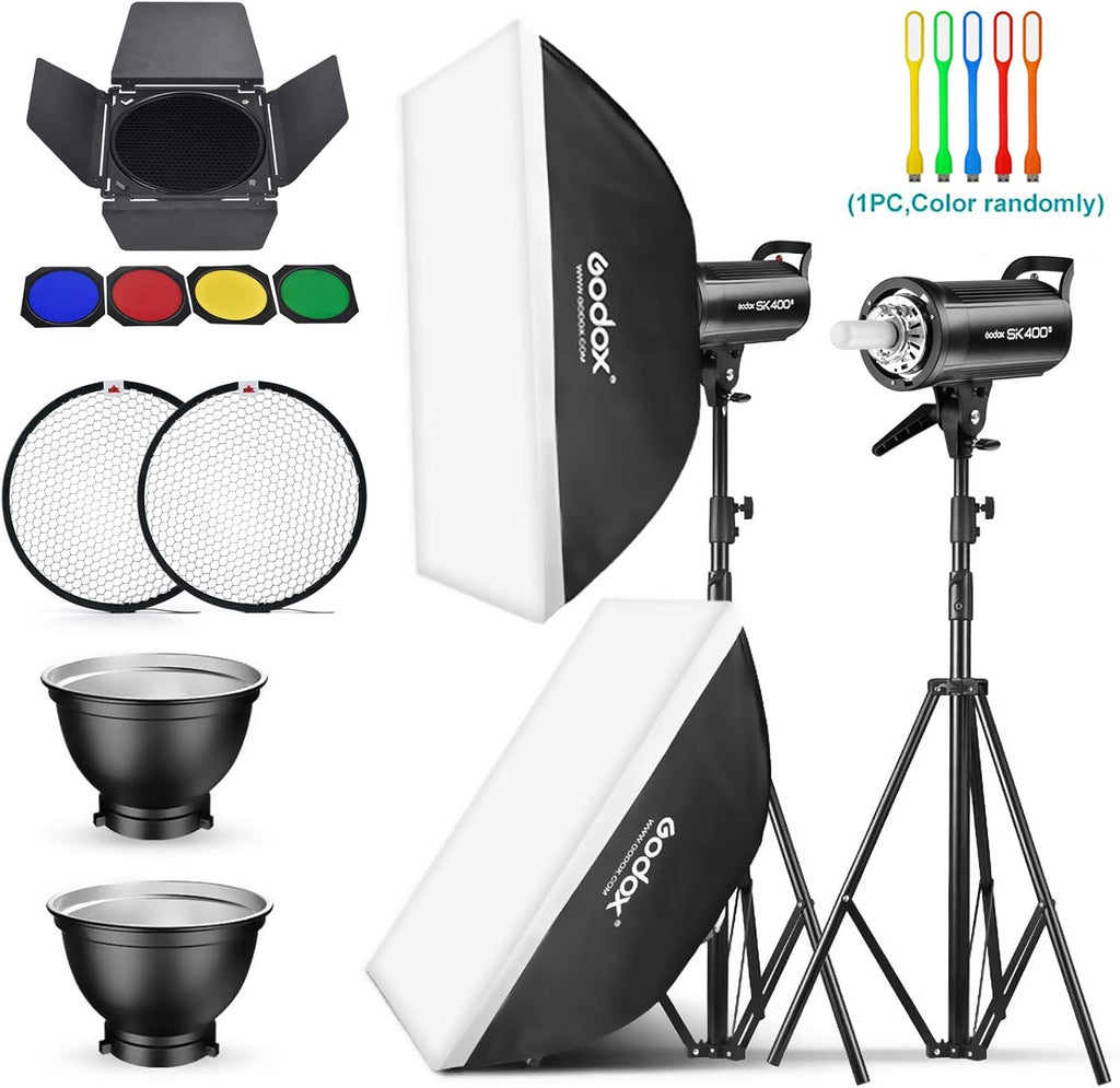 2 Pack 800Ws Photo Speedlite Studio Flash Strobe Monolight Bowens Mount Kit with Softbox, Light Stand, Barn Door Kit, Reflector Y78865