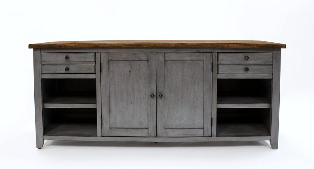Smoky Blue 72 TV Console Entertainment Stand Wood Accent Cabinet Q883