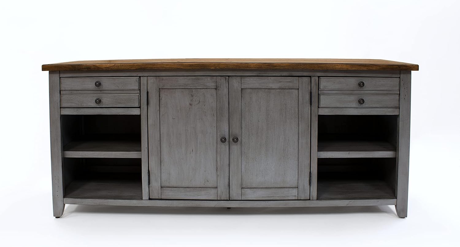 Smoky Blue 72 TV Console Entertainment Stand Wood Accent Cabinet Q883