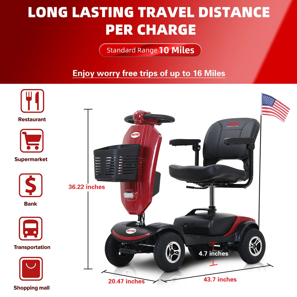 Red Foldable Electric Mobility Scooter V965