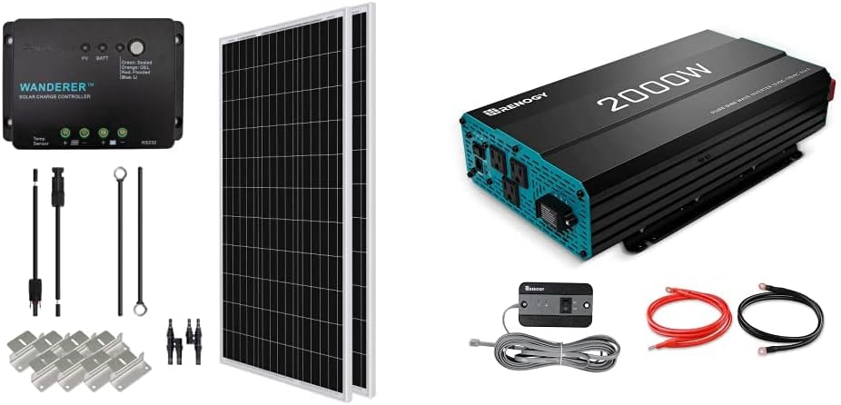200 Watt 12 Volt Monocrystalline Solar Panel Starter Kit with 20A Rover MPPT Charge Controller L130194