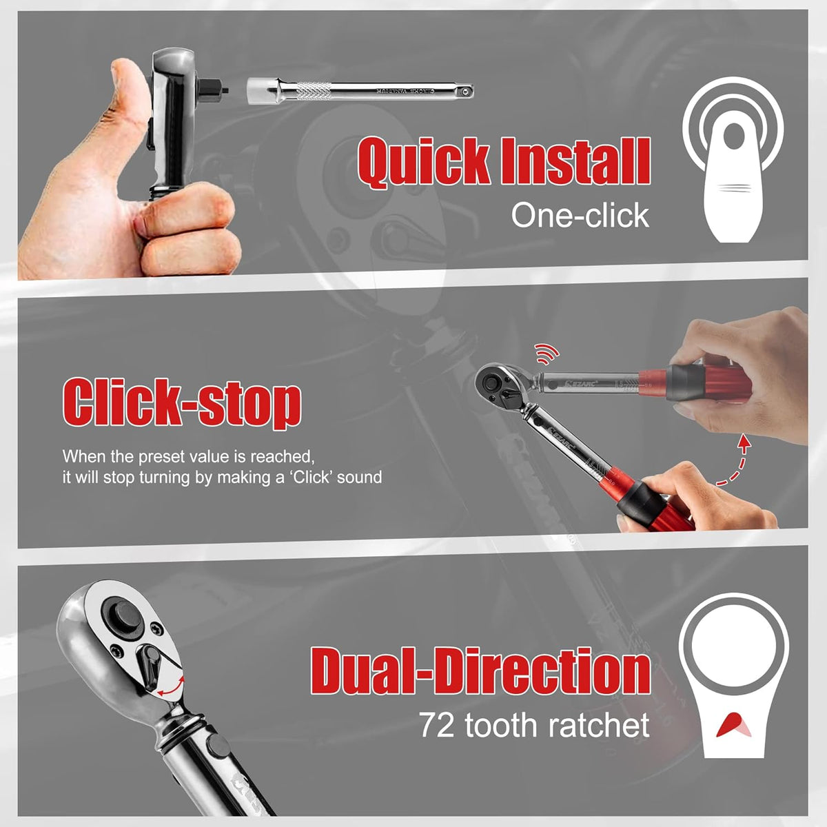 1/4 inch Drive Click Bike Torque Wrench Set 2-20 Nm/17.7 - 177.0 in-lb Pack of 2 K367