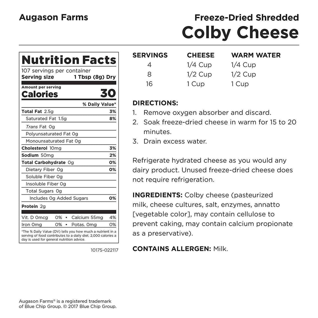 Freeze Dried Shredded Colby Cheese 1 lbs 14 oz No. 10 Can P1939