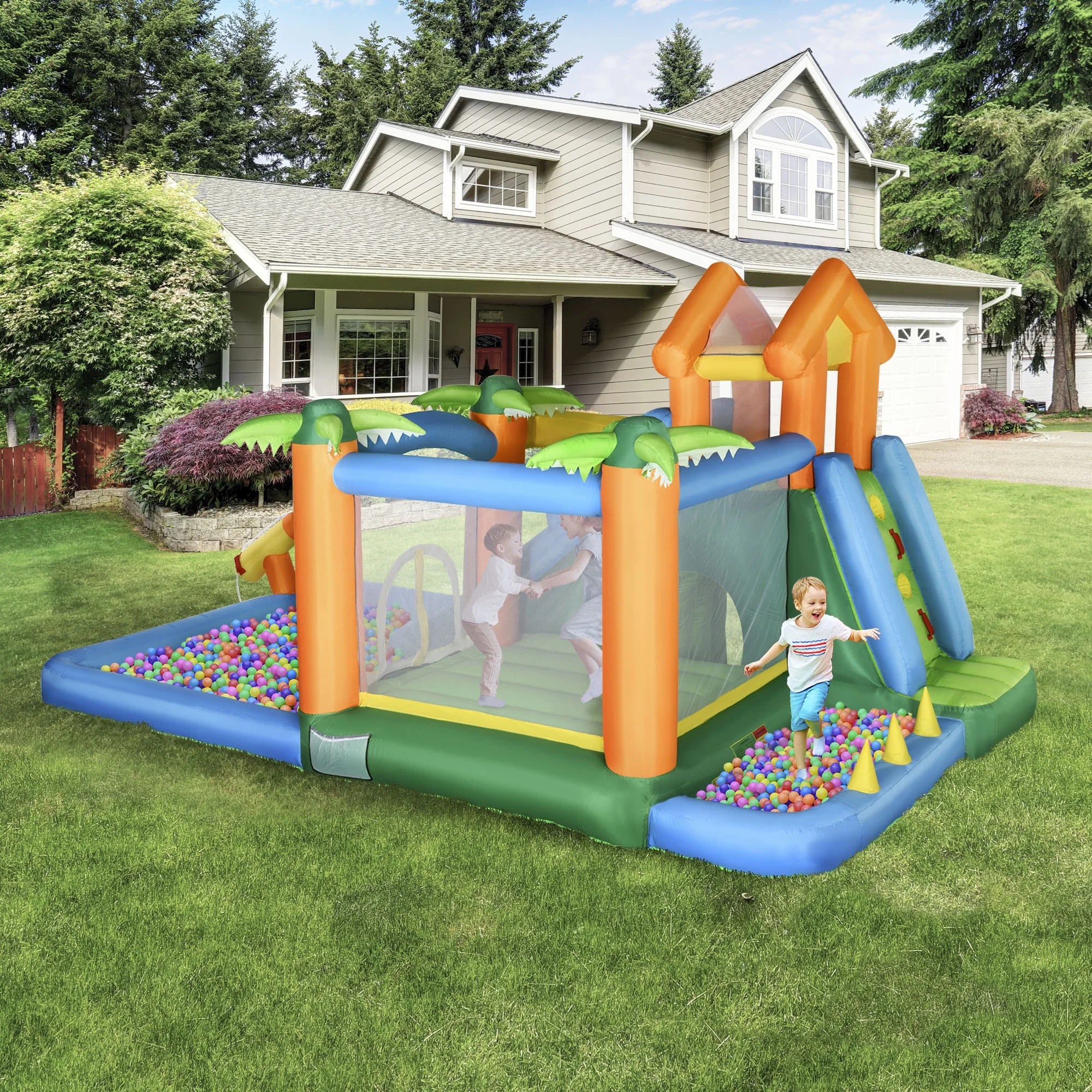 6-in-1 Inflatable Water Slide Jumping Castle Water Park J16765