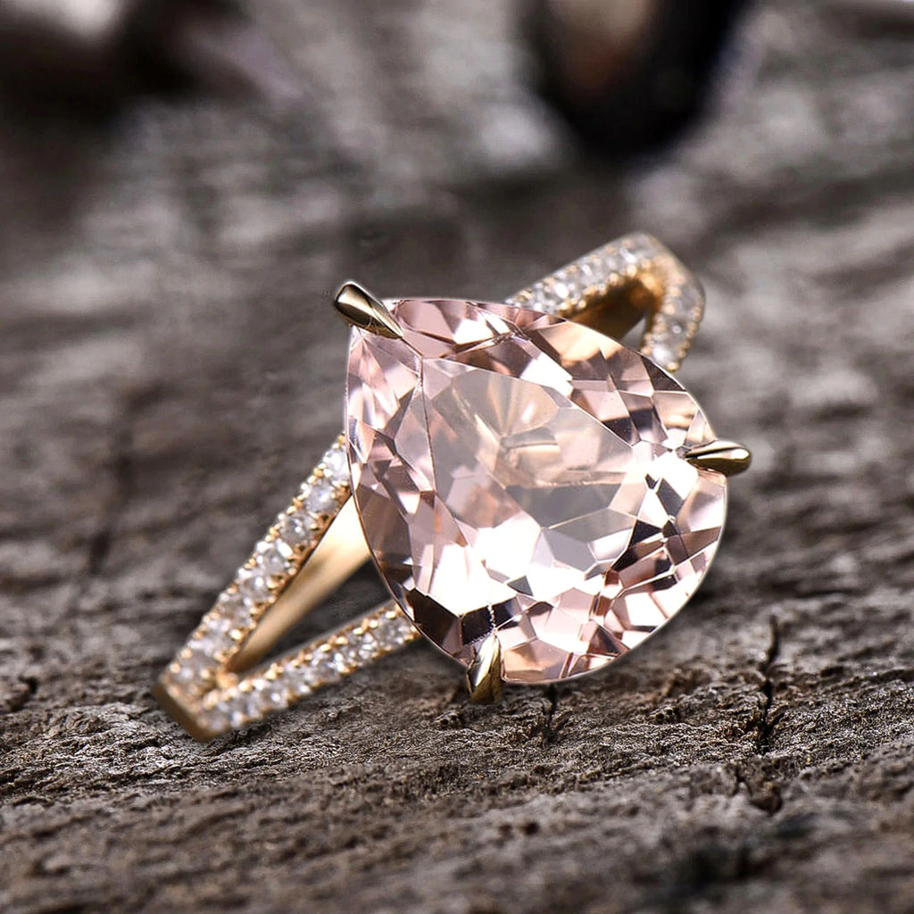 Pear Shape Morganite Engagement Ring 10k Rose Gold N300759