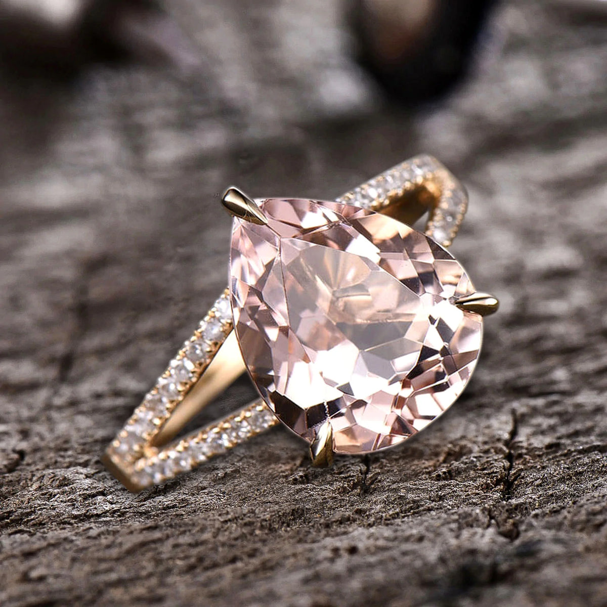 Pear Shape Morganite Engagement Ring 10k Rose Gold N300759