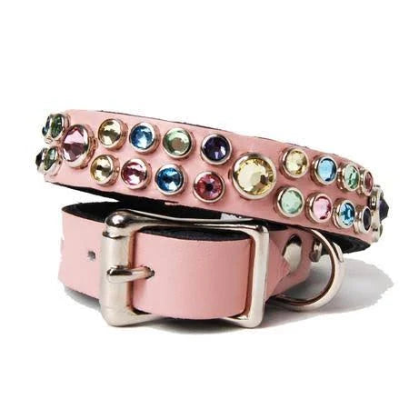 Light Pink Leather Dog Collar Size 16T S637