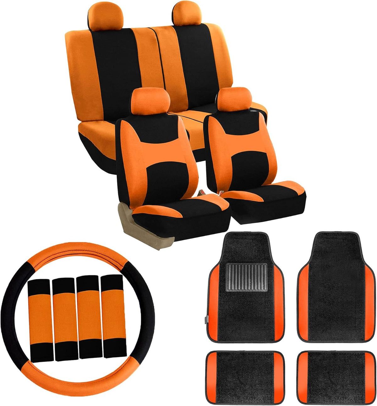 Pink Car Seat Covers Full Set with Floor Mats Steering Wheel Cover and Seat Belt Pads N1984