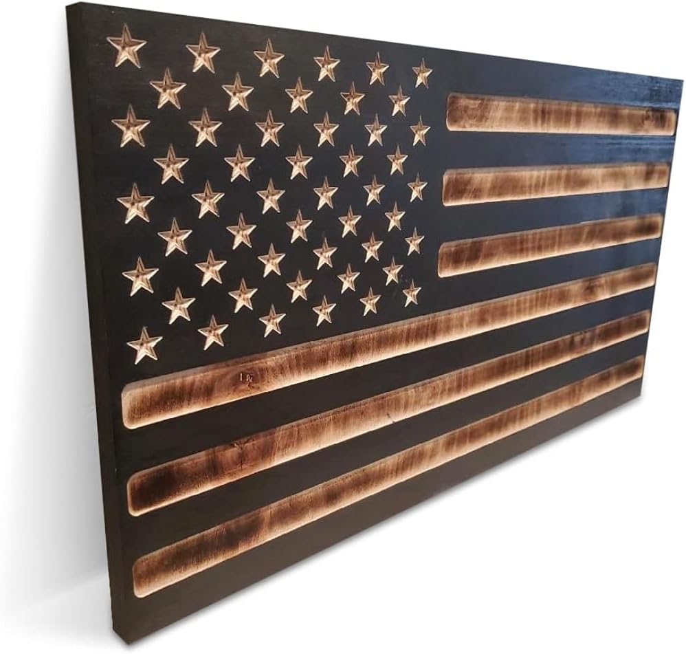 Carved Burnt Wood Concealment American Flag Cabinet R5461
