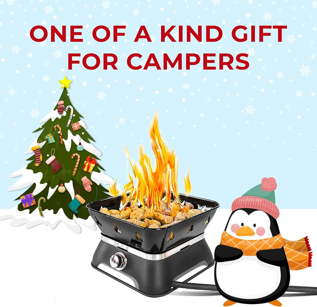 Portable 14-Inch Propane Gas Fire Pit with Cover, Carry Kit and Lava Rock Stones, 58,000 BTU, Black K3506