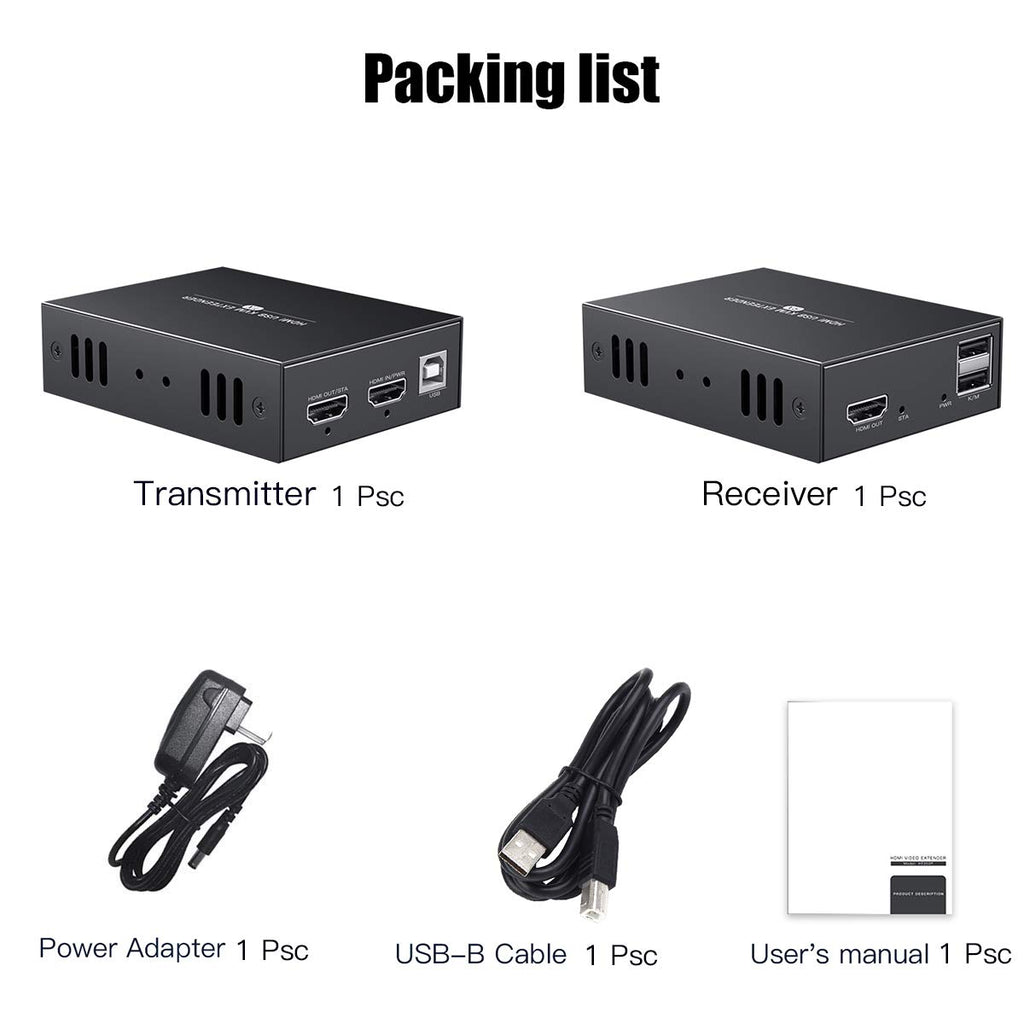 HDMI KVM USB Extender Transmit 1080p HD Video Over Cat5e/6 Ethernet Cable 50m (164ft) O132