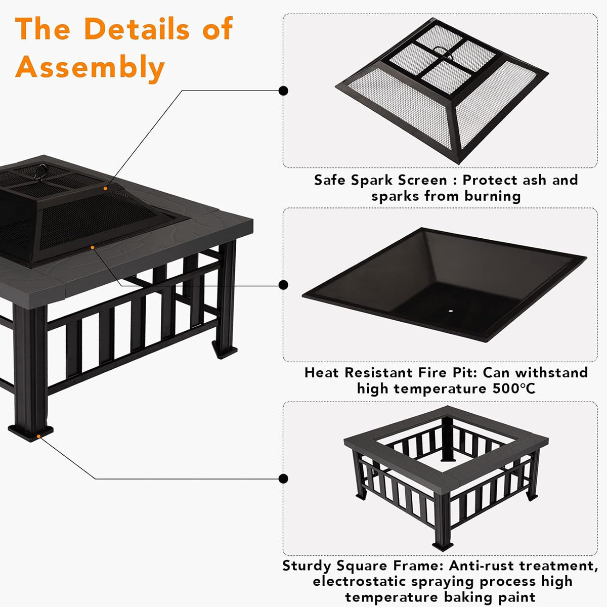 34 Square Metal Fire Pit Table Z605