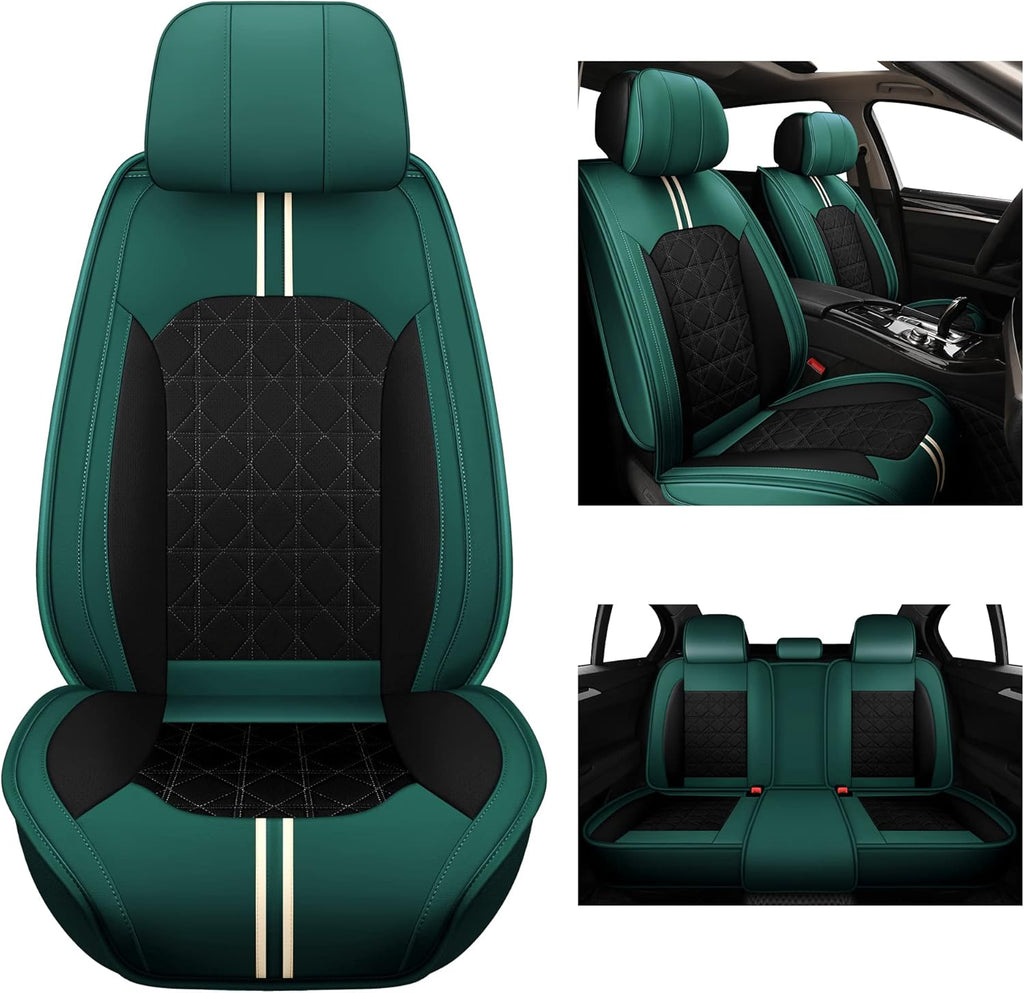 Black Green Leather Car Seat Covers Full Set A61848