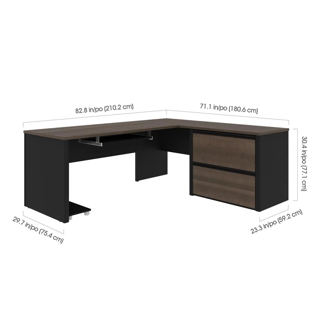 4 Piece L Shaped Computer Desk in Antigua and Black Q659