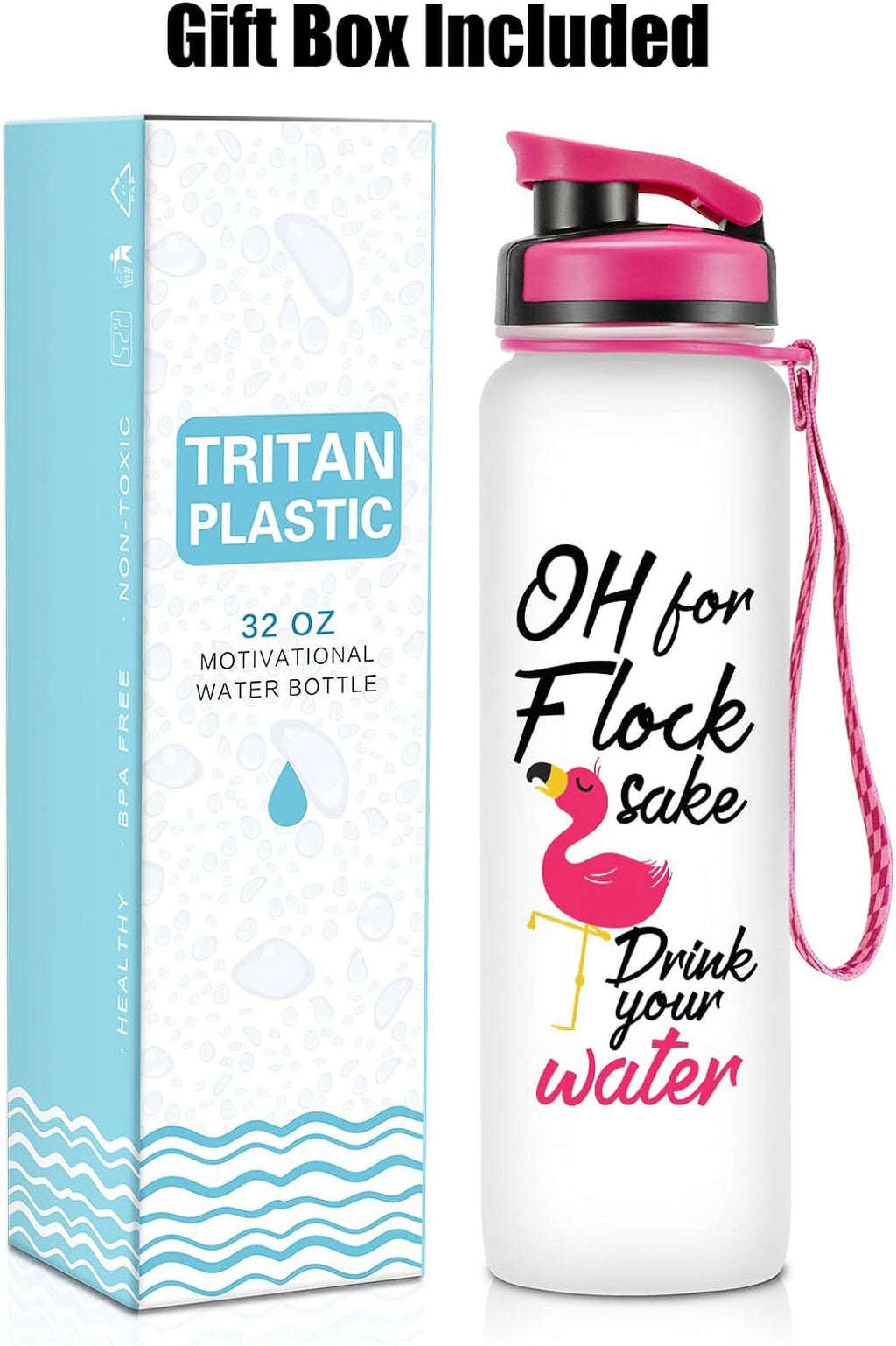 32oz Motivational Tracking Water Bottle with Times to Drink H314968