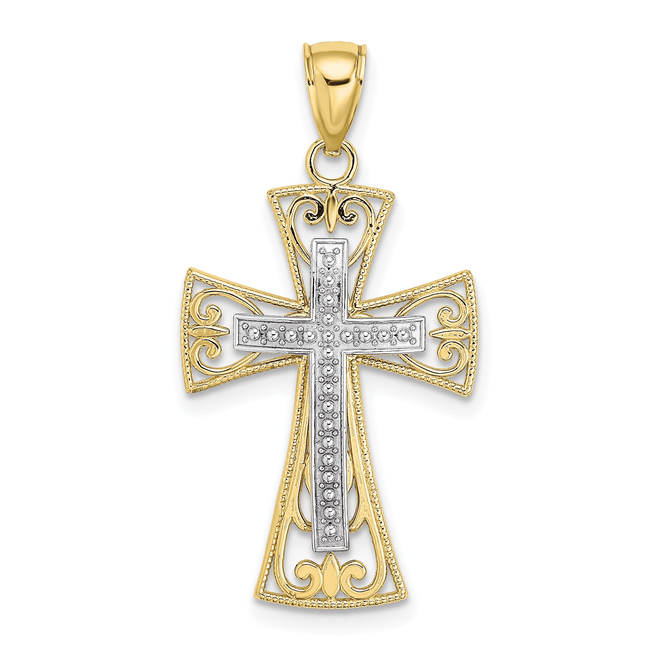 10K Two-Tone Beaded Filigree Cross Charm R500607