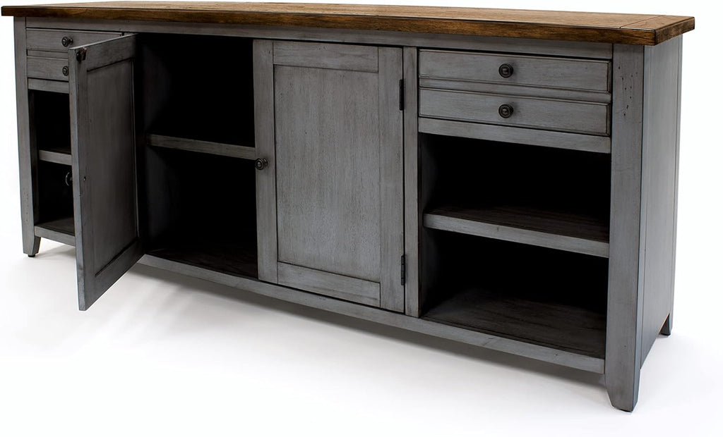 Smoky Blue 72 TV Console Entertainment Stand Wood Accent Cabinet Q883