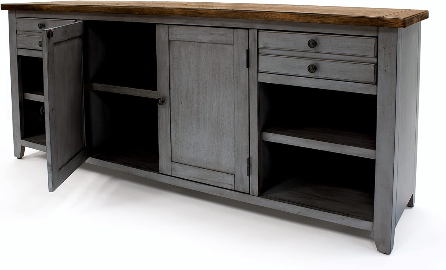 Smoky Blue 72 TV Console Entertainment Stand Wood Accent Cabinet Q883