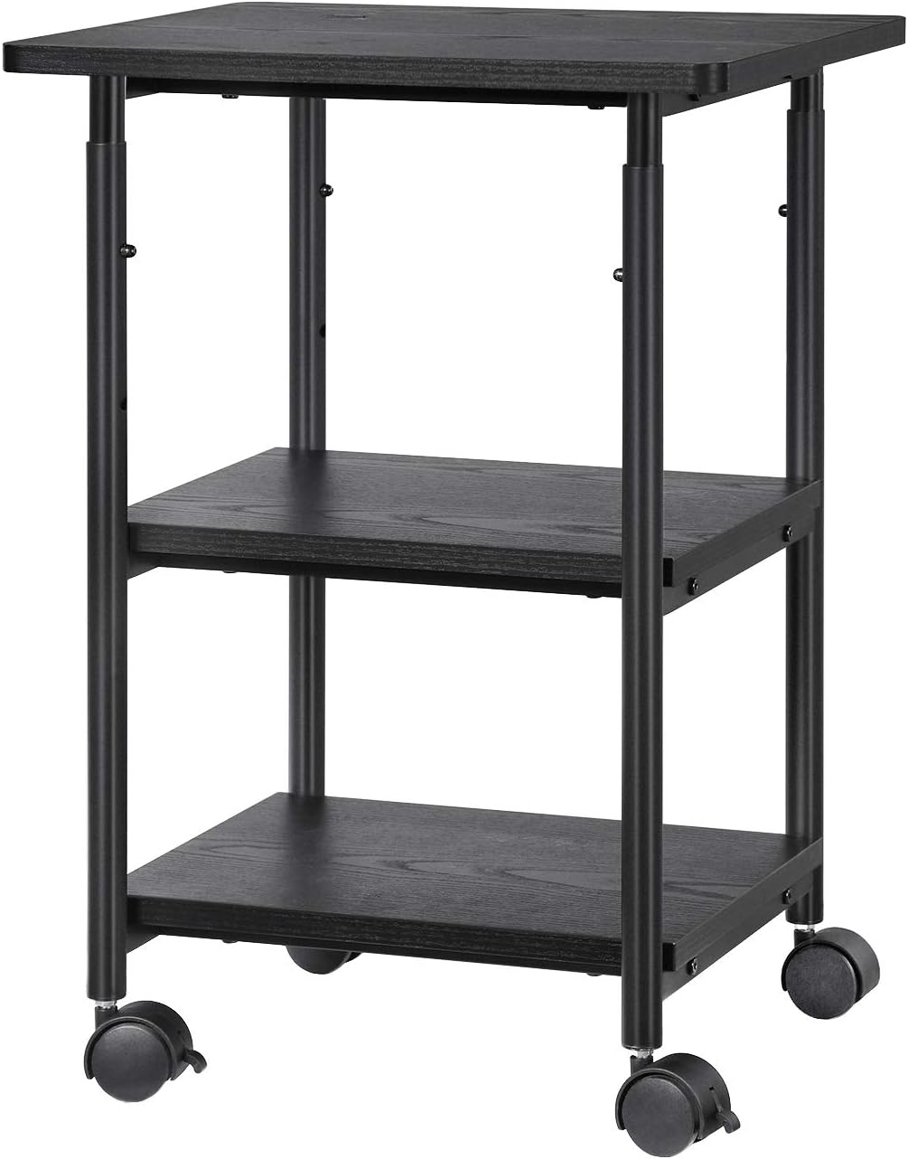 Industrial Printer Stand, 3-Tier Machine Cart with Wheels and Adjustable Table Top, Rustic Brown and Black F972