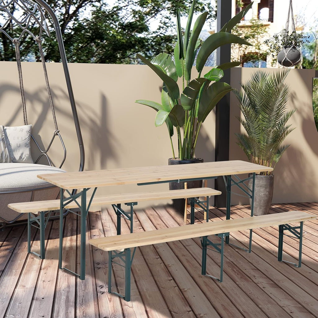 7' Wooden Outdoor Folding Picnic Table Set with Bench T5691