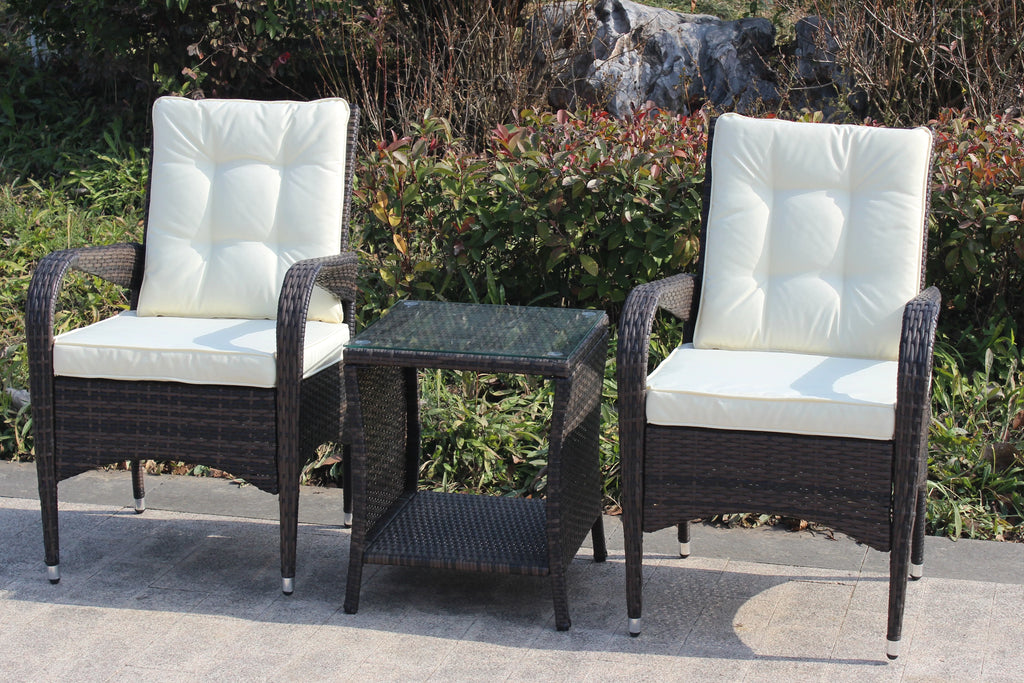3 Piece Wicker Rattan Sectional Sofa with Beige Seat Cushions B774