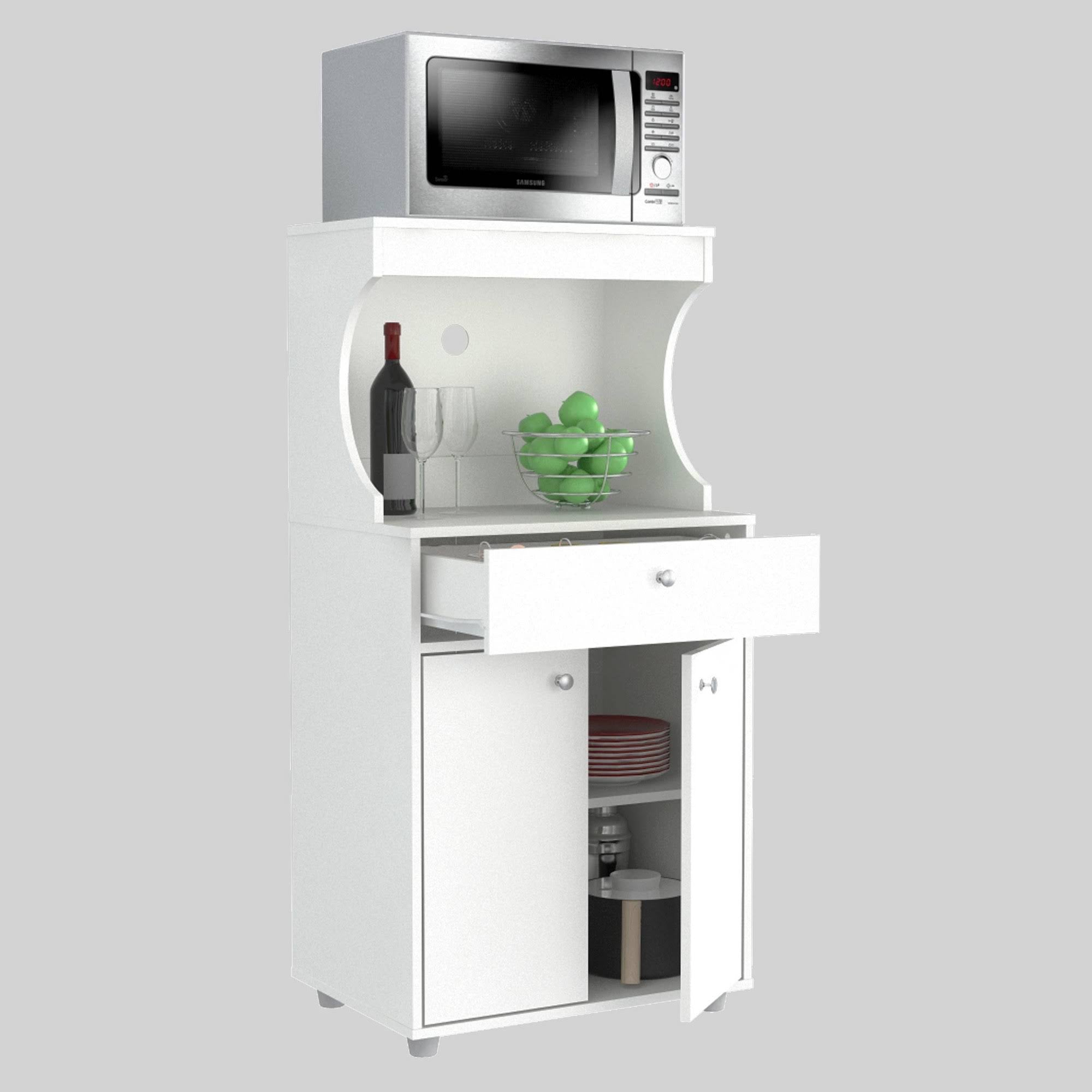 White Galley Kitchen Microwave Storage Cabinet P77908