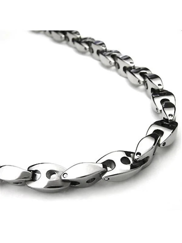 Titanium Men's 7mm High Polish Chrome Link Necklace Chain 24" Y868