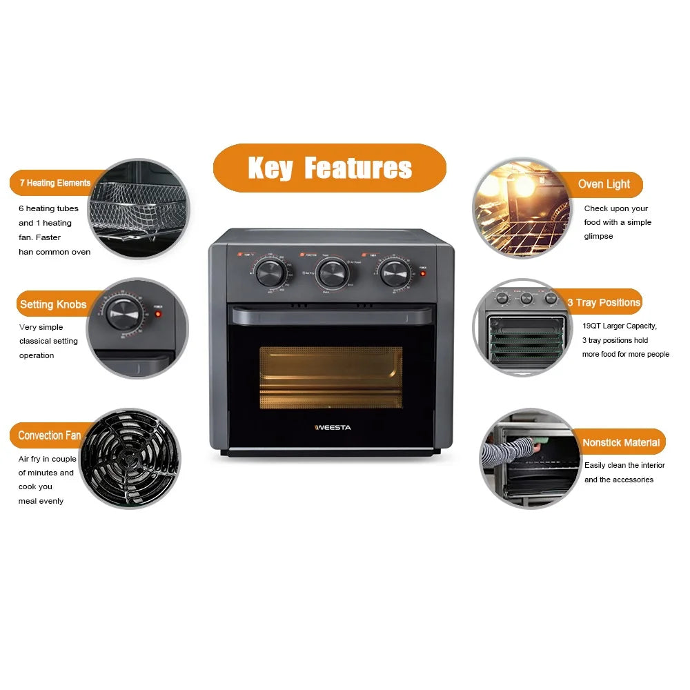 20QT 1300W 5-in-1 Air Fryer Toaster Oven Black E8519