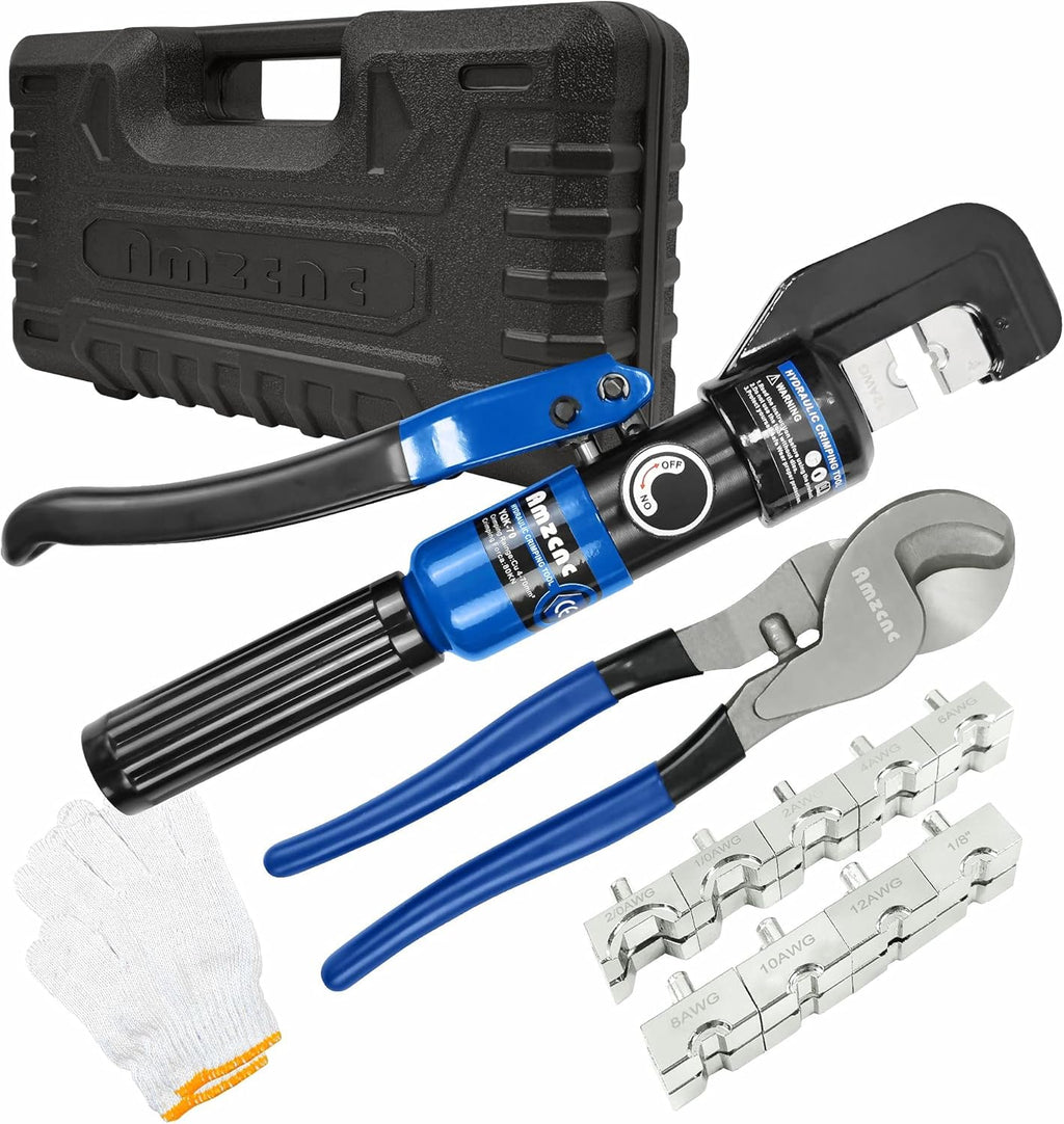 Hydraulic Crimping Tool and Cable Cutter 8 US TON 12 AWG to 00 (2/0) with 9 Die B860217