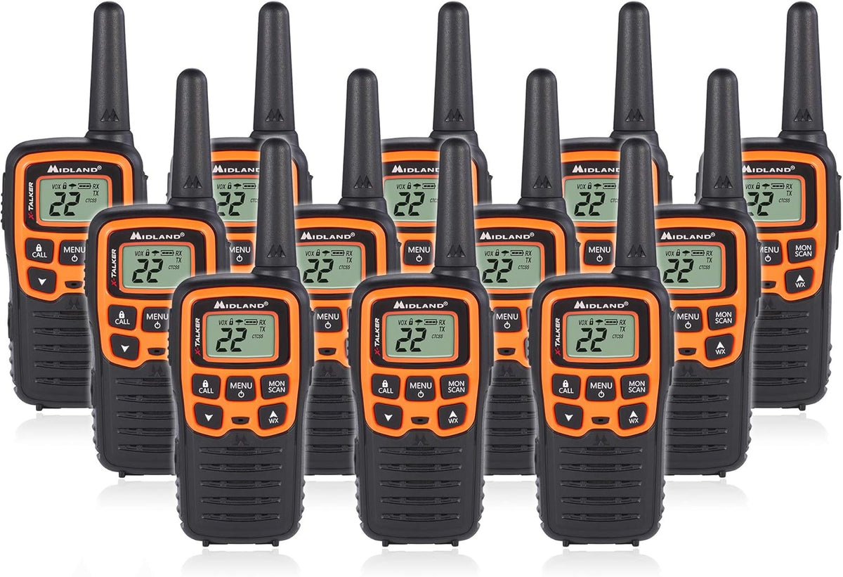 22 Channel FRS Walkie Talkie Two-Way Radio Orange/Black Pack of 6 J67856