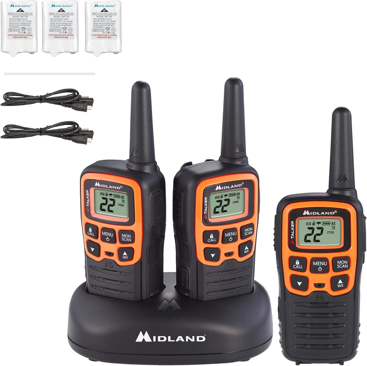 22 Channel FRS Walkie Talkie Two-Way Radio Orange/Black Pack of 6 J67856