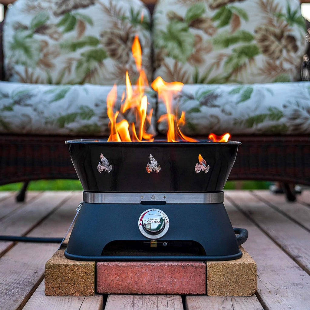 Portable 14-Inch Propane Gas Fire Pit with Cover, Carry Kit and Lava Rock Stones, 58,000 BTU, Black K3506