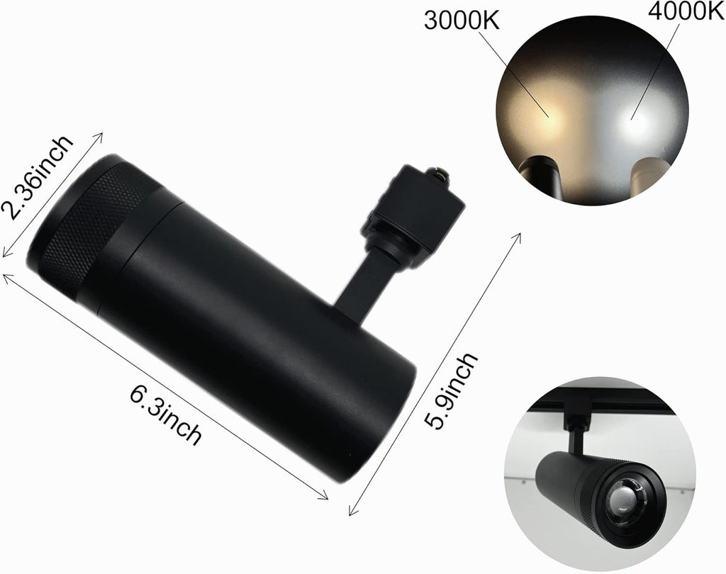20W Zoom Dimmable LED Track Light Head Black 4000k W740