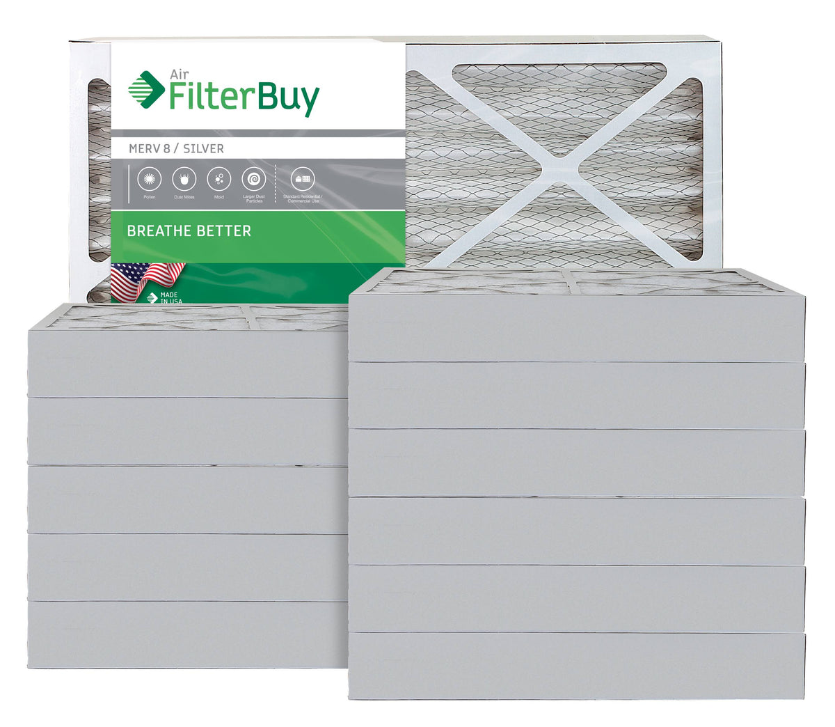 Silver MERV 8 Pleated AC Furnace Air Filter, Pack of 12 L2130