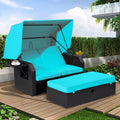 Outdoor Rattan Sofa Set with Retractable Canopy, Side Table, Ottoman, Cushion W65784