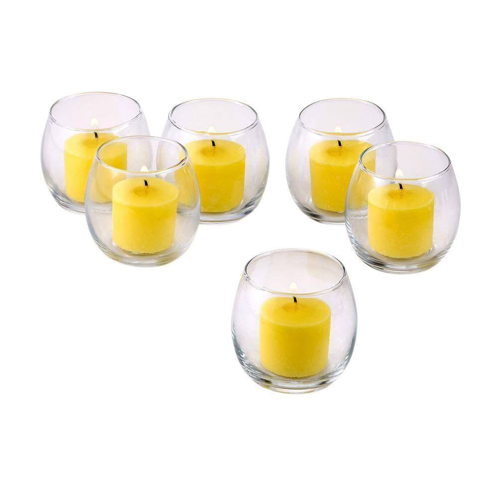 Clear Glass Hurricane Votive Candle Holders with Citronella Yellow Votive Candles (Set of 72) N831