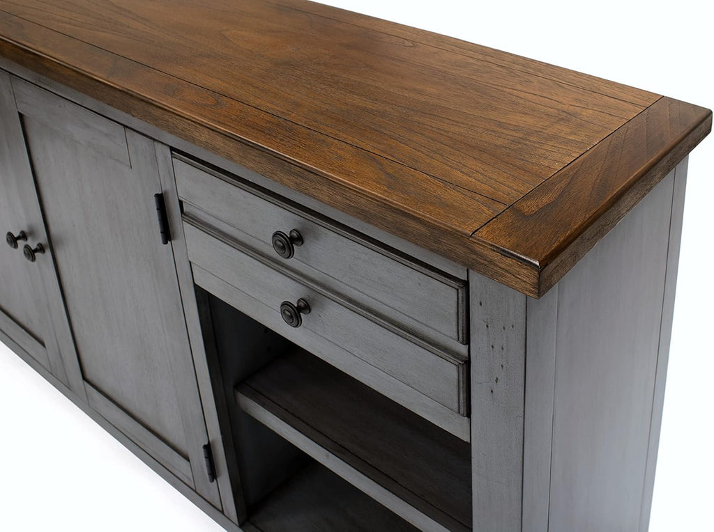 Smoky Blue 72 TV Console Entertainment Stand Wood Accent Cabinet Q883