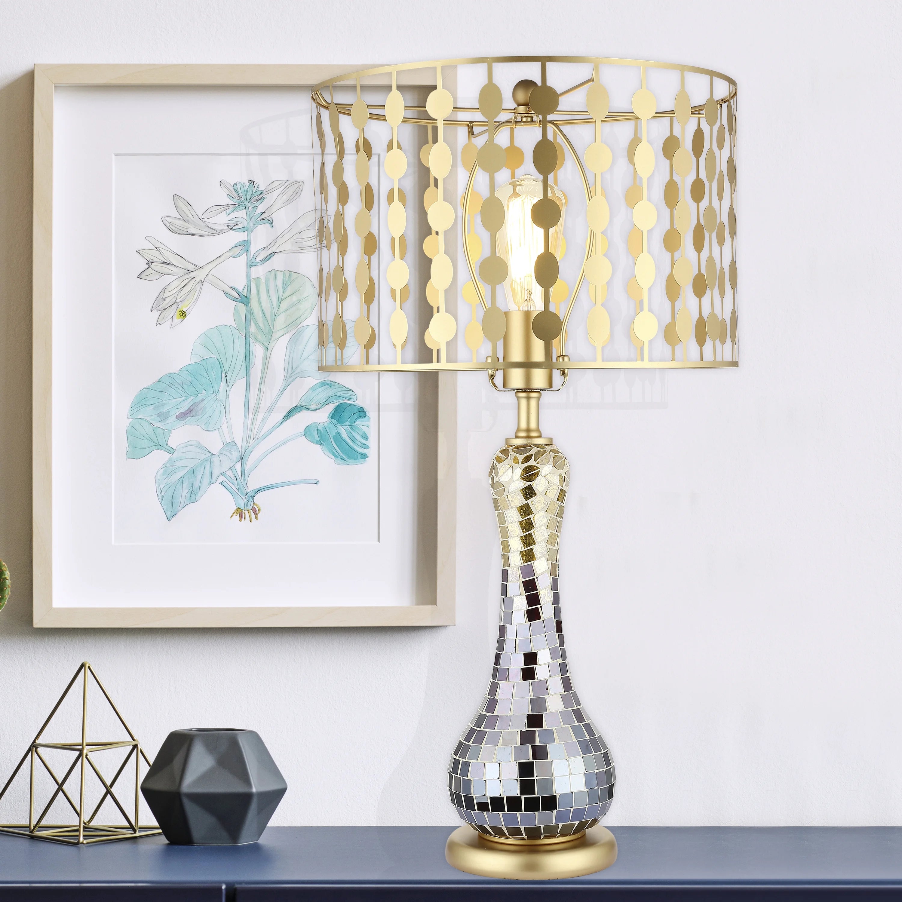 Silver and Gold Mirror Mosaic Table Lamp U133