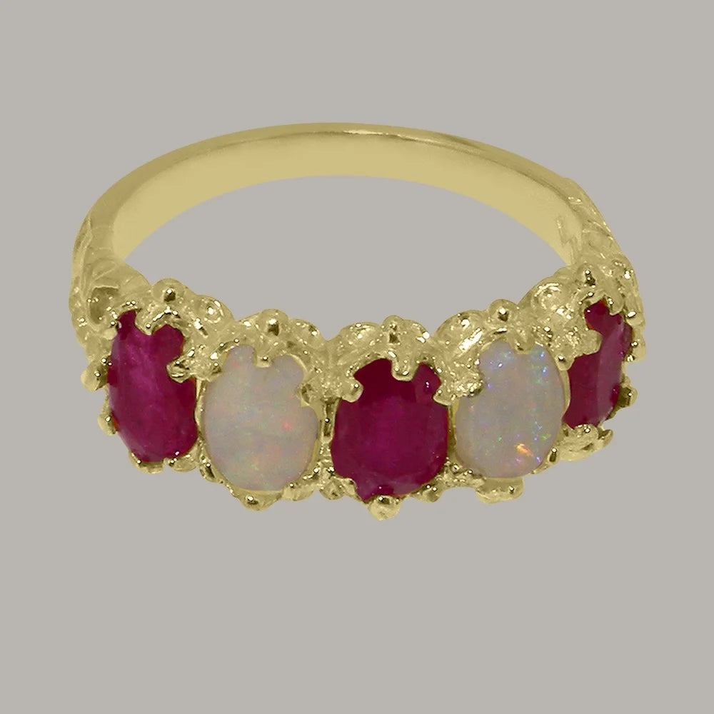 10k Yellow Gold Ruby Opal Eternity Ring E12269