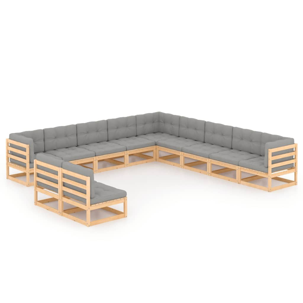 11 Piece Patio Lounge Set with Gray Cushion Pinewood Sectional Outdoor Furniture Set G412528